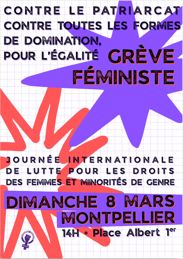 Affiche de l&rsquo;inter-orga féministe de Montpellier pour le 8 mars 2026